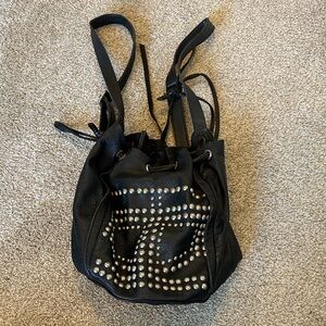 Cleobella Black Studded Leather Drawstring Bag
